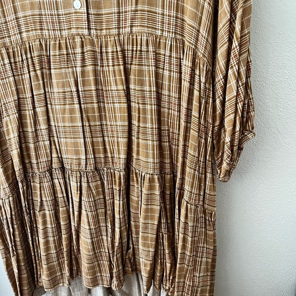 Impressions Tan Plaid Button-Up Dress - Picture 5 of 6